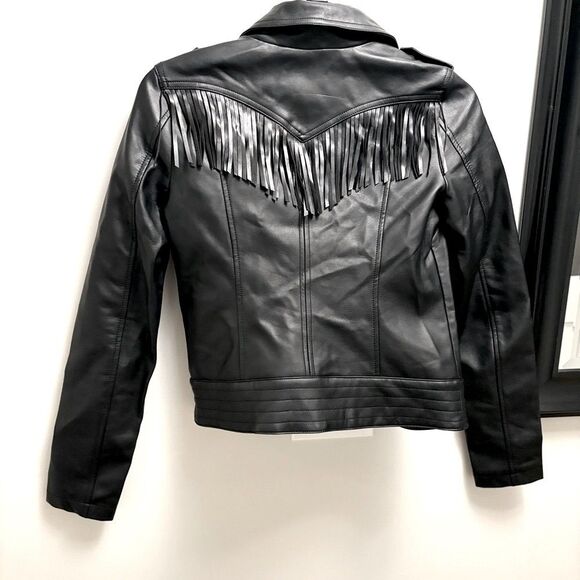 CoffeShop Juniors' Faux-Leather Fringe Moto Jacket size XS - Picture 5 of 9
